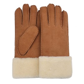 Surblue Women's Shearling Sheepskin Leather Gloves Warm Cuff Thick Wool Lined (Camel, XXL)