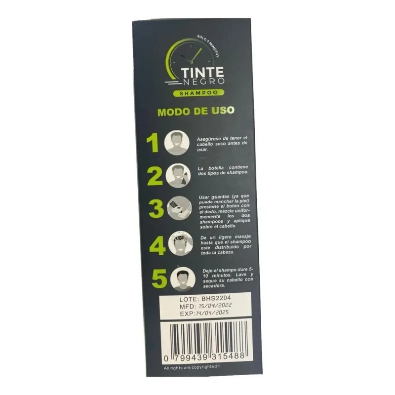 Shampoo Para Canas Con Tinte Para Cabello Color Negro 2