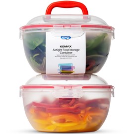 Komax Biokips Set of 2 Large Salad Bowls with Lids – 4.2 Qt Airtight Plastic Food Storage Containers – BPA-Free Salad Bowl with Lid that Locks – Microwave & Dishwasher Safe Salad Mixing Bowls