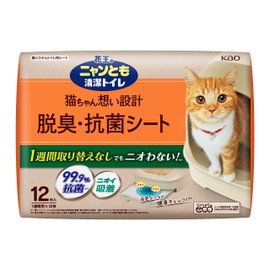 Nyan Tomo Clean Toilet, Deodorizing and Antibacterial Sheet, Large Capacity, 12 Sheets Set [System Toilet Seat for Cats] System Toilet
