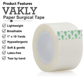 Paper Medical Tape for First Aid Emergency Wound Dressing 1" x 10 Yards [Pack of 6 Rolls] Lightweight Breathable Microporous Self Adhesive Latex Free Hypoallergenic Bandage Adhesion