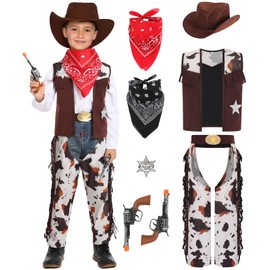 Geplaimir Geplaimir Cowboy Kostüm Kinder Set mit Cowboy Hut Weste Jungen Mädchen Western Cowboy Outfits Karneval Cosplay Party Zubehör mit Cowboy Bandana Hosen Sombrero Halstuch G080M