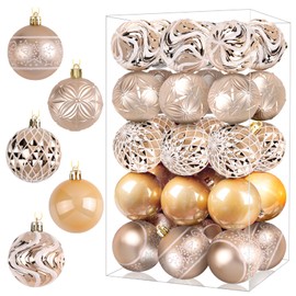 30 PCS Christmas Balls Ornaments, 2.36-Inch Hanging Balls, Shatterproof Plastic Decorative Hanging Ornaments, Christmas Baubles for Xmas Tree Party Christmas Wreath Decoration (Champagne & Gold)
