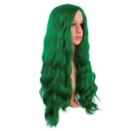 MapofBeauty 28 Inch/70 cm Long Wavy Middle Part with No Bangs Synthetic Fiber Curly Fashion Women Party Cosplay Wig (Grass Green)