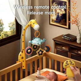 Tumama Kids Baby cot mobile, crib toys with remote control, projection night light music white noise, nursery giraffe toys for newborn 0 Month+ - Color: White-AA battery version