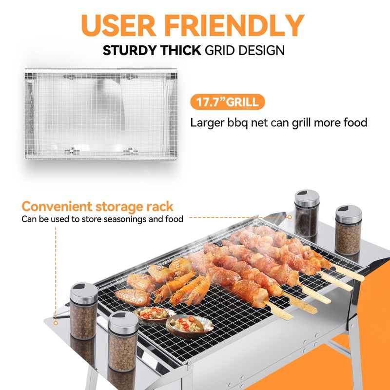 FIRINER Foldable Portable Charcoal Grill, Small Compact Outdoor BBQ Grill