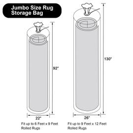HFKPJRT 2 Pcs Rug Storage Bag, Jumbo Plastic Rug Bags for Storage Carpet Up to 9 x 12 and 6 x 9 Feet, Heavy Duty 4.7 Mil Carpet Bag with Zip Ties & Blank Labels for Storage, Moving, Packing, Shipping