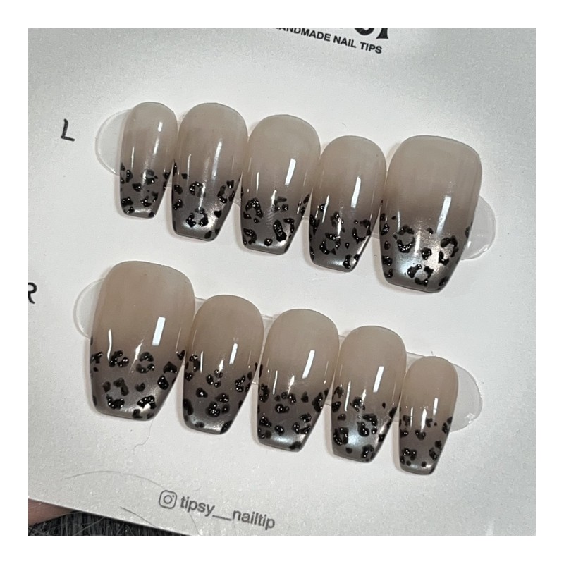 Magnetic Leopard Handmade Nail Tips - Coffin Egg / 마그네틱