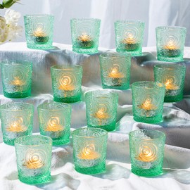 6 Pack Sun Moon Star Embossed Glass Tea Light Candle Holders - Votive Candle Holders for Wedding, Party, Home Decor, and Table Centerpieces (Apple Green)
