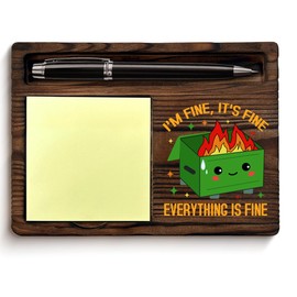 Dumpster Fire Sticky Note Holder Funny Office Gifts for Boss Coworkers Employees, I'm Fine Everything is Fine Dumpster Fire Cute Post It Note Dispenser for Office Cubicle Desk Decor (Green)