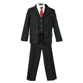 Boys Pinstripe Suit Set with Matching Tie BK 2T Black