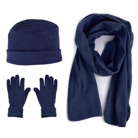 Nollia Women's Winter Fleece Winter Set-Polyester Fleece Hat, Gloves, and Scarf Set for Cold Weather-Navy