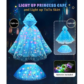 DOLNOW Princess Dress Up for Girls, Light up Princess Cape Princess Dress Costume Crown Wand Gifts for Toddler Girls 3-6