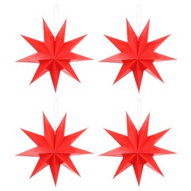 MECCANIXITY 4 Pcs Paper Star Lanterns 9-Pointed 12" Hanging Star Paper Lantern Hanging Lampshade for Christmas,Wedding,Graduation Party Supplies, Red