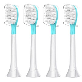 Kids Replacement Toothbrush Head Soft Brush for 7+ Child Plague Removal Blue 4 Pack & 4 Hygienic Cover Compatible with Phillps Kids Electric Toothbrush HX6320, HX6340, HX6032/94, HX6321, HX6042 Blue