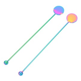CALLARON 2Pcs Swizzle Sticks for Cocktails 6.88inch Coffee Stirrers Reusable Metal Stirrer Whisky Stirring Rod Rainbow Mixing Sticks Spoon Multifunction Drink Stirrer Bar Party Accessories