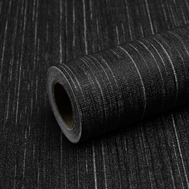 Qianglive Black Grasscloth Peel and Stick Wallpaper Texture Contact Paper 15.7"x1200" Vintage Wallpaper Removable Waterproof Wall Paper for Room Walls Cabinets Furniture Drawers Desk