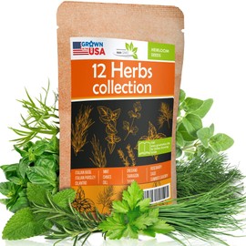 12 Culinary Herb Seeds Pack - Heirloom and Non GMO, Grown in USA - Indoor or Outdoor Garden - Basil, Parsley, Dill, Cilantro, Rosemary, Mint, Thyme, Oregano, Tarragon, Chives, Sage & More