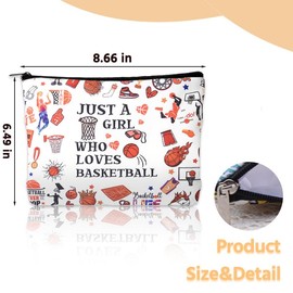 Basketball Makeup Bags for Girls Basketball Cosmetic Bag with Zipper Travel Makeup Organizer Bags Sports Toiletry Bag Cosmetic Case for Women Inspirational Birthday Gifts for Daughter Friend