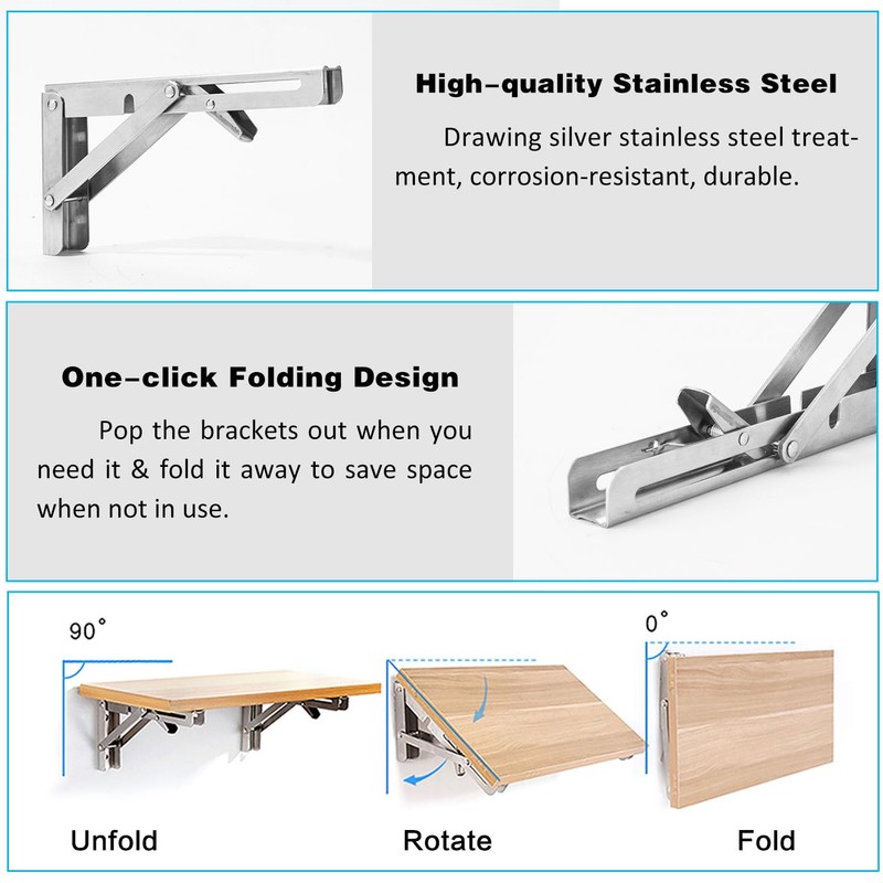 4 Pcs Folding Shelf Brackets, 16 Inch Shelf Brackets Heavy