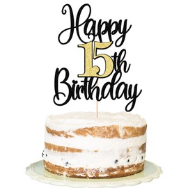 FLORCMET - Decoración para tarta de cumpleaños 15 - Decoración para tartas de feliz cumpleaños 15 años, decoración para tartas de feliz cumpleaños 15 y aniversario (15)