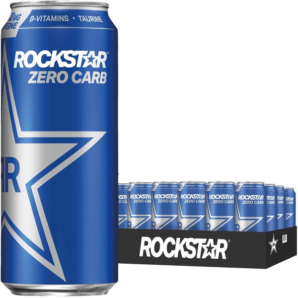 Rockstar Zero Carbs Energy Drink, 0 sugar 0 calories and 0 carbs, with Caffeine and Taurine, 16oz (24 Pack) (Packaging May Vary)