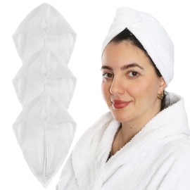 LOVETRENDS Set of 3 White Microfibre Hair Towel Wraps - 65x25cm Anti-Frizz, Super Absorbent, Quick-Drying Hair Turbans - Ideal for Wet, Long, Thick, or Curly Hair - Great for Women and Girls