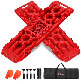 Nilight Recovery Off-road Traction Boards with Jack Lift Base Emergency Tire Ladder Mats For 4WD 4X4 Mud Sand Snow with 2PCS Mounting kit Carry Bag 2 leashes (Red)
