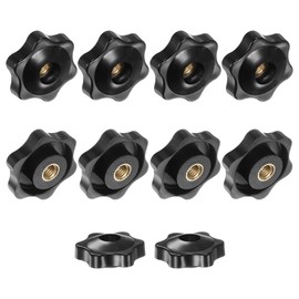 M METERXITY 10-Pack 6 Star Knobs, M6 Female Thread 31mm Hexagon Head Through Hole Clamping Grip Handles for Machinery/Electronic/Woodworking, Brass Screw-On Threaded Knob [Black]