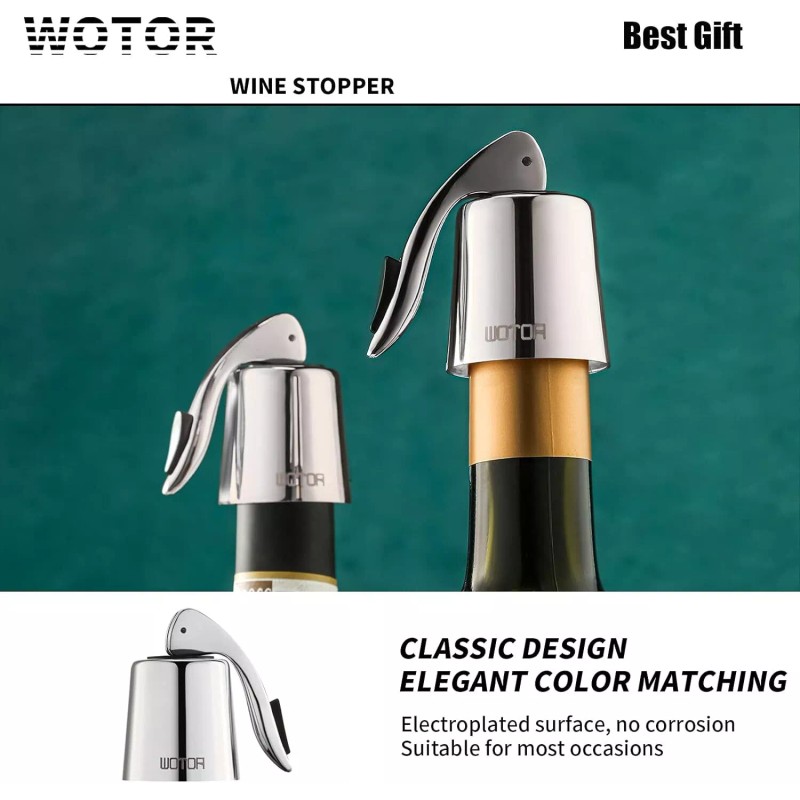 WOTOR Stainless Steel Wine Bottle Stoppers with Silicone - Reusable