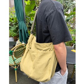Canvas Hobo Crossbody Shoulder Tote Bag for Women and Men W/Multi-pocket Casual Purse Messenger Bags Travel Work (Khaki/607)