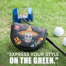 Golf Club Headcover for Drivers, Fairway Woods Covers Sugar Skull Hybrid Covers Advanced Embroidery DF3 OZ1 Mallet Putter Blade Putter Headcover Premium Leather (for OZ1 Mallet Putter(1pcs))