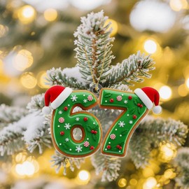 Wonlonda 67 Funny Christmas Ornaments 2025, 67 Meme Santa Ornaments for Christmas Tree, 2D Six Seven Tree Ornament 6 7 Stuff for Xmas Holiday Home Decor