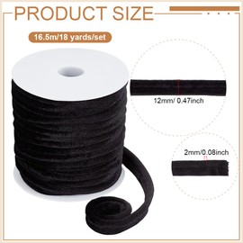 BENECREAT 18Yards Black Velvet Piping Bias Tape, 0.47inch Wide Lip Cord Trim Piping Trim with Welting Cord for Sewing Clothing Upholstery Trimming
