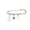 Crystal Safety Pin Brooch with Heart Charm and Monogram Shell