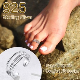Sterling Silver Toe Rings For Women Hypoallergenic Adjustable Open Toes Ring Dainty Finger Rings Charms Foot Jewelry for Teen Girls