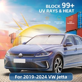 Windshield Sun Shade for VW Jetta 2019-2025 Double Layer 240T Front Window Shade Custom Fit Jetta Sun Visor Foldable Shade Blocks UV Rays Summer Must Have Car Accessories