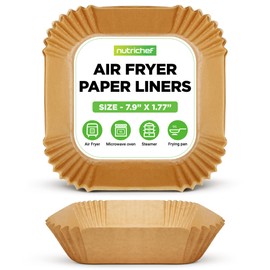 NutriChef 50-pcs Air Fryer Paper Liners - Square Disposable Parchment Liner | Non-Stick, Oilproof & Waterproof | Fits 5.8 QT Glass Pot | Airfryer Liners for Air Fryers, Ovens, Grilling & Baking
