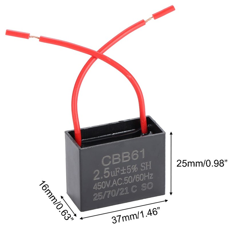 Greluma 2pcs 2.5uF 450V AC CBB61 Ceiling Fan Capacitor 50/60Hz