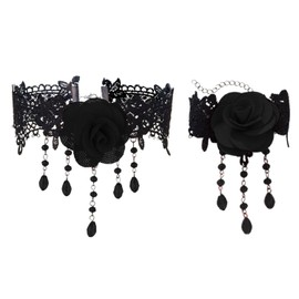 1 Necklace, 1 Bracelet, Rose Lace Set, Gothic Jewelry, Tassel Jewelry For Women