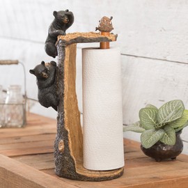 Black Forest Décor Bear Climbing Paper Towel Holder - Rustic Lodge Kitchen Decor with Beehive Finial