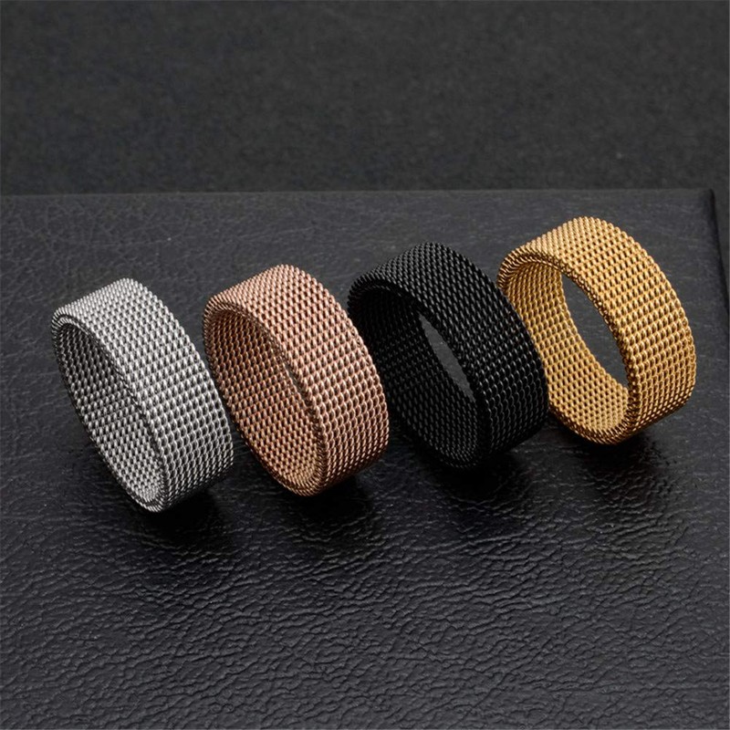 WOYNJI Men's Women's Stainless Steel Mesh Ring Wedding Band Comfort