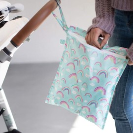 Bumkins Waterproof Wet Bag, Washable, Reusable for Travel, Beach, Pool, Stroller, Diapers, Dirty Gym Clothes, Wet Swimsuits, Toiletries, 12x14 – Rainbows