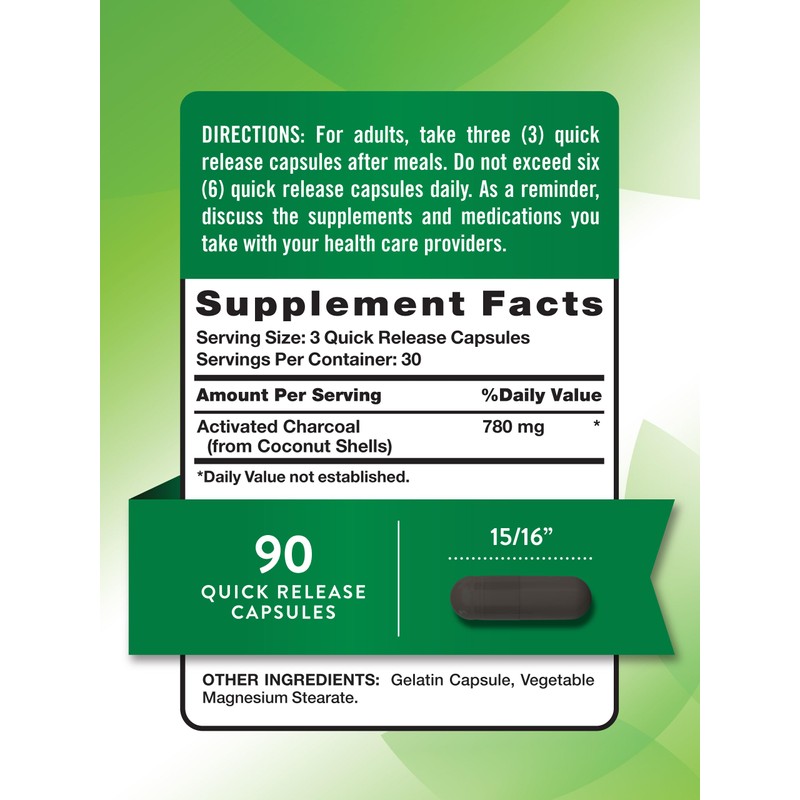 Nature's Truth Activated Charcoal Capsules | 90 Count | Non-GMO