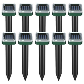 Repelifast - Paquete de 10 repelentes de topos alimentado por energía solar, repelente de serpientes ultrasónico, IP 65 impermeables con...
