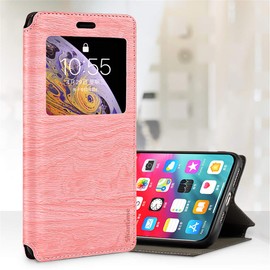 Shantime Viewable Window Leather Flip Case Compatible with AGM G1 Pro, Elegant Design Clear Display Invisible Magnetic Cover and Card Slot(Pink)