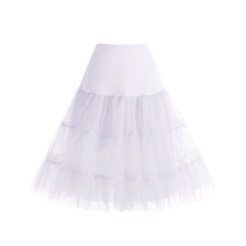 Bbonlinedress Women's 50s Petticoat Skirt Vintage Tutu Crinoline Rockabilly Underskirt White S