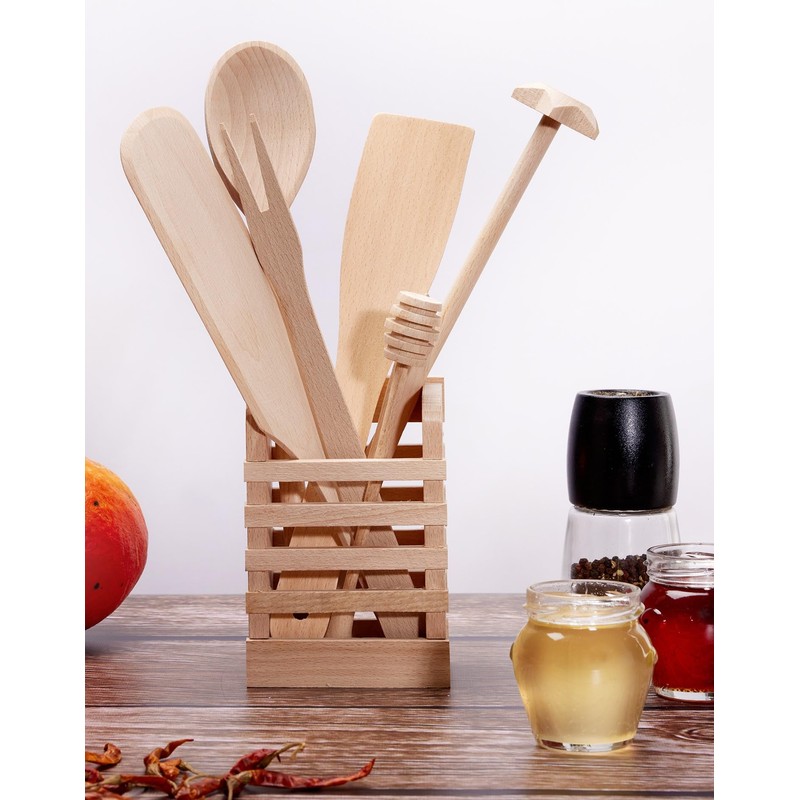 EVERYJOY Wooden Kitchen Utensils Set of 8 (Brown, Set 1)