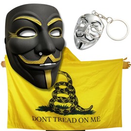 Primary Shipments Hacker Anonymous Costume Set – 3 Piece Set Including Body Flag, Mask, and Keychain – Inspired by V for Vendetta (Asphalt Black)