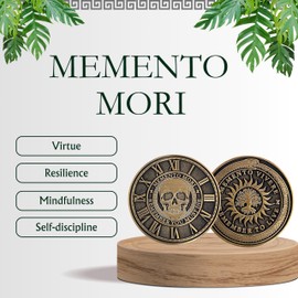 Memento Mori Coin Medallion Stoicism Gift Amor Fati Metal Gold Color Token EDC Challenge Stoic Reminder Pendant Momento Mori Gift for Daily Stoic Practice Memento Vivere Skull